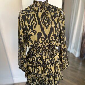 NWT 1.State Long Sleeve Smock-Neck Ruffle-Skirt Dress Size Small